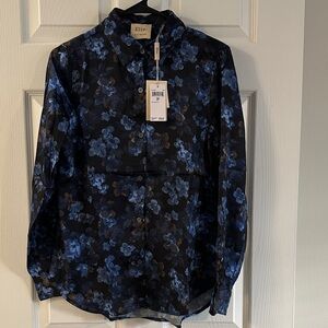 Elie Tahari Black and Blue Floral Shirt Jacket